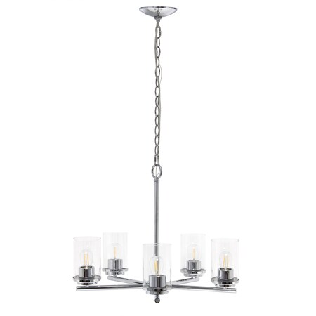 Lalia Home 5-Light 20.5" Classic Contemporary Clear Glass and Metal Hanging Pendant Chandelier, Chrome LHP-3013-CH